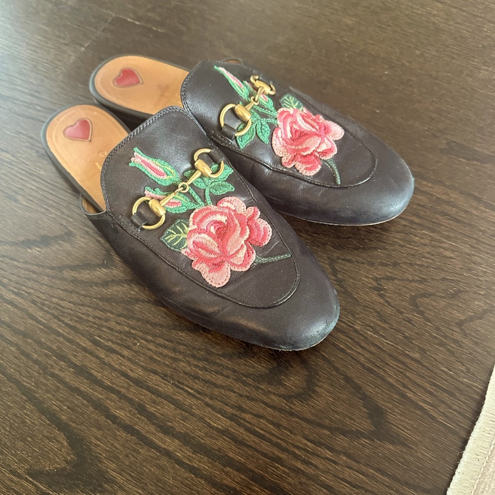 Gucci Princetown heart mules size 37.5